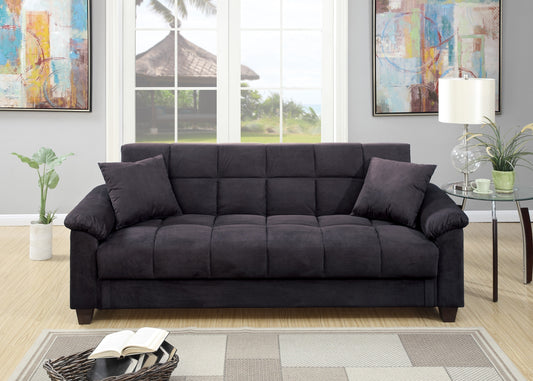1pc Convertible Storage Sofa with Pillows, Microfiber Upholstery, Modern Living Room Couch, 84in Ebony