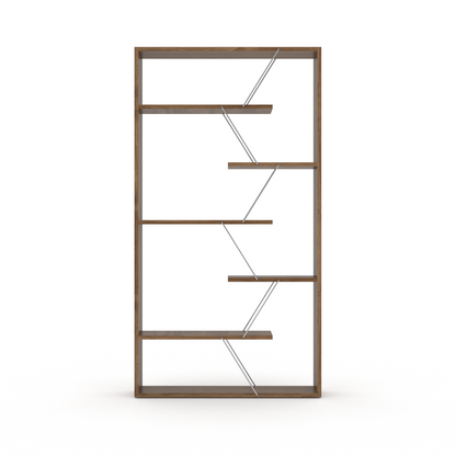 Walnut and Chrome Industrial 6-Shelf Wood Frame Etagere Bookcase for Modern Offices and Living Rooms