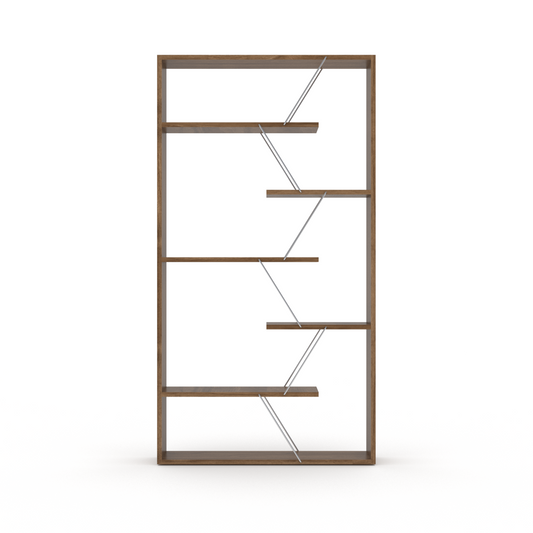 Walnut and Chrome Industrial 6-Shelf Wood Frame Etagere Bookcase for Modern Offices and Living Rooms