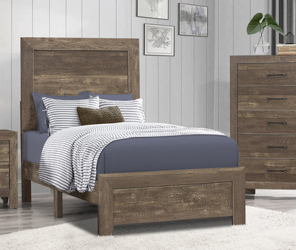 Twin Size Wood Bed Frame with Panel Headboard & Footboard, Box Spring Required, Rustic Brown Finish