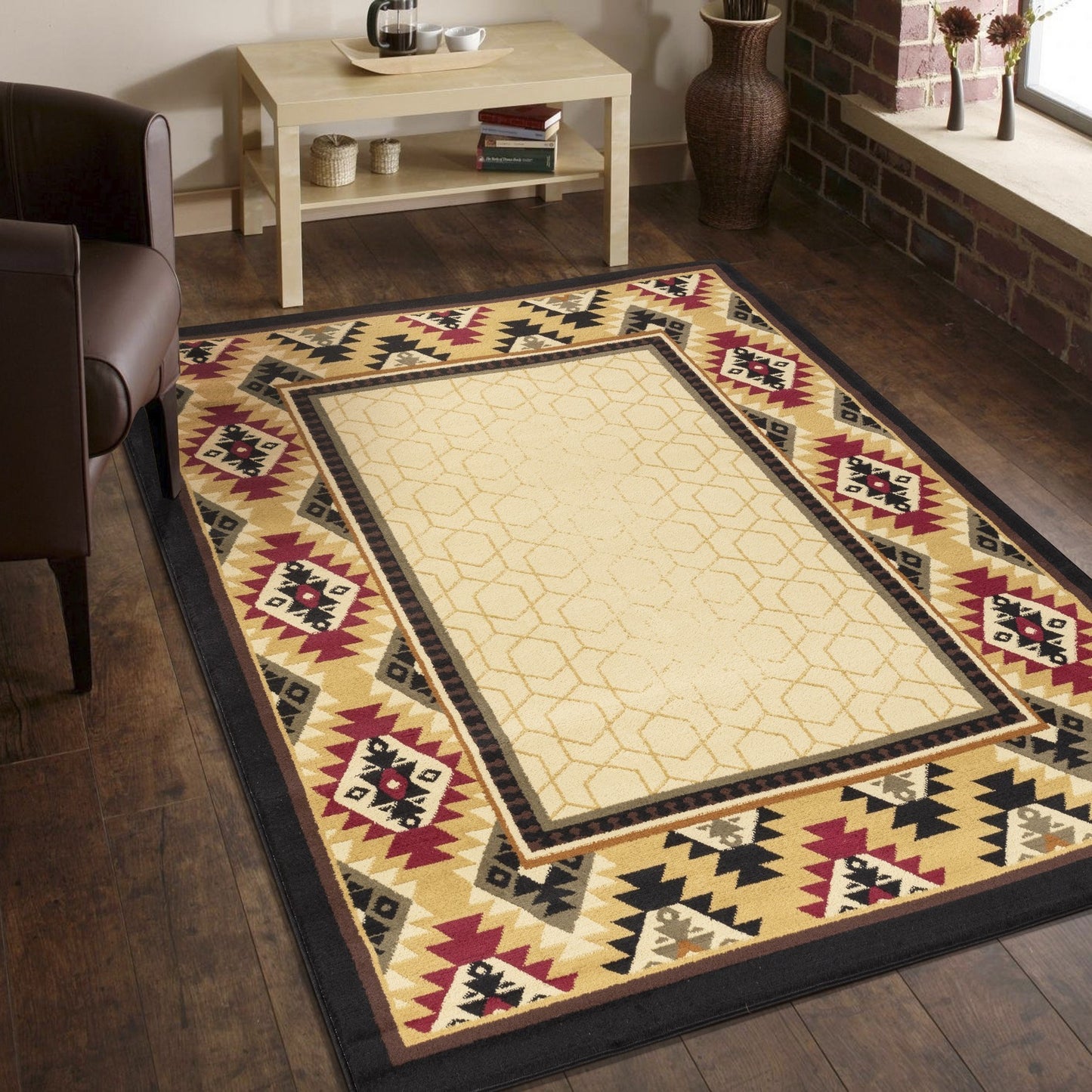 Southwest Area Rug, 5 ft 3 in x 7 ft 3 in, Polypropylene, Living Room Rug, Stain-Resistant, Cream