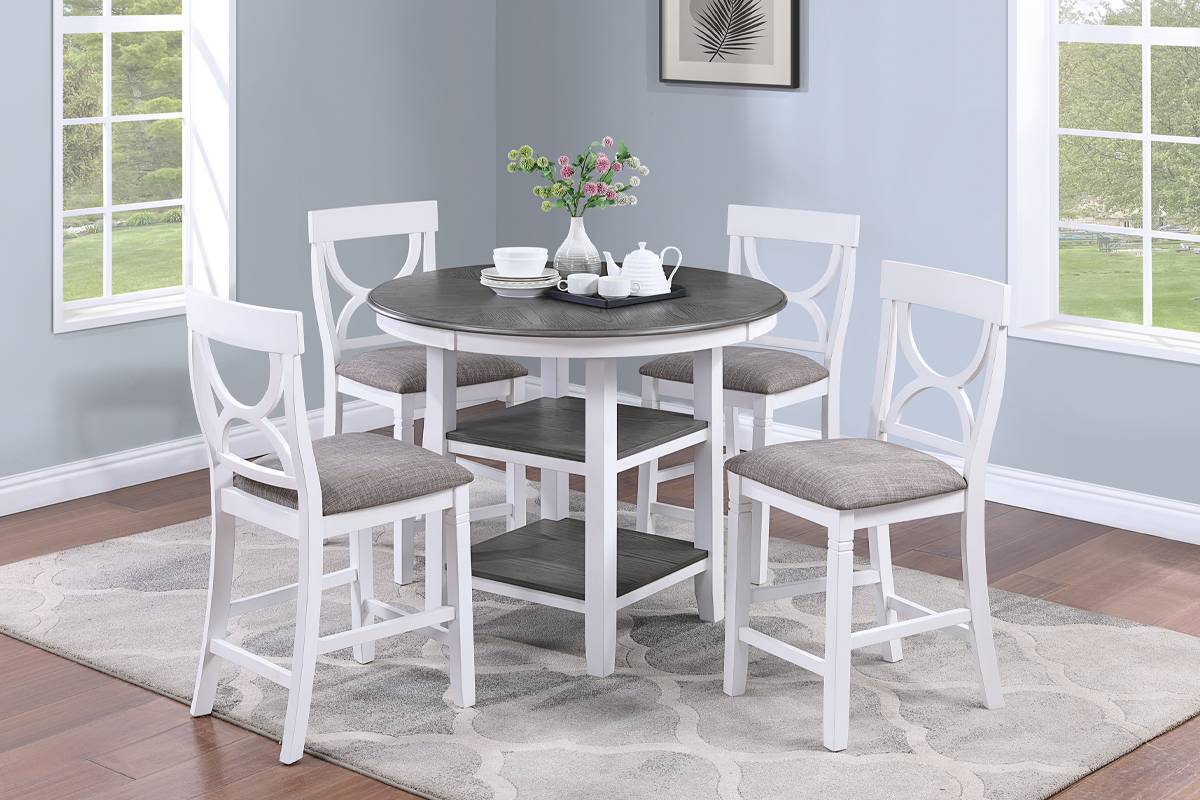 Counter Height Dining Set Storage Padded Chairs 5 Pc White