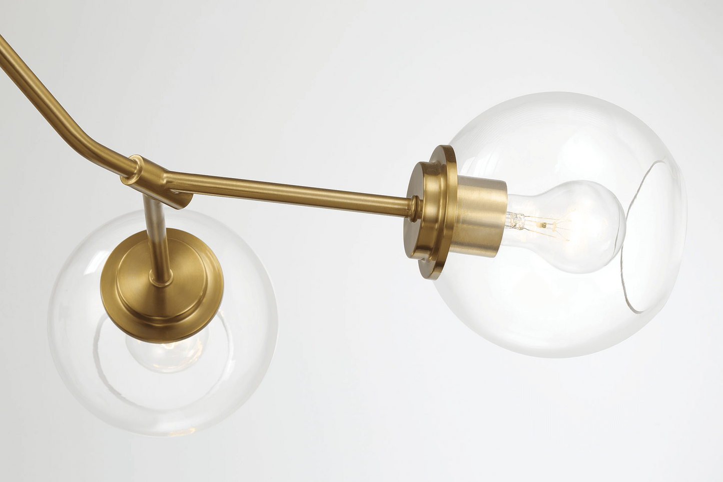 Four-Light Modern Farmhouse Chandelier for Kitchen Island and Dining Room, 36in L x 20in W x 7.25in H, Brass Frame, Clear Glass