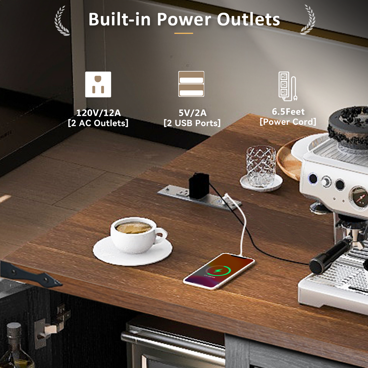 54.5" Rustic Farmhouse Kitchen Island with Power Outlet, Internal Storage, Drop Leaf, and Rolling Wheels for Home and Dining Room - Black