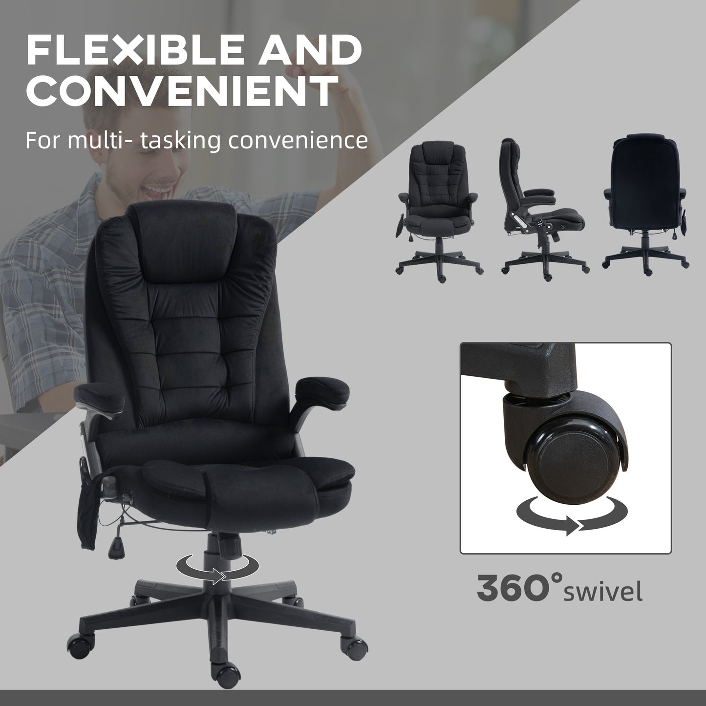 Ergonomic Black Office Chair with 6-Point Massage and Lumbar Heating