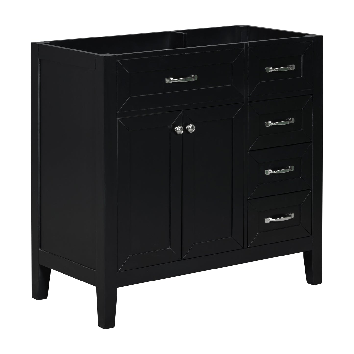 Modern 36" Black Bathroom Vanity Base Cabinet with Drawers, Solid Wood & MDF Construction