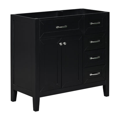 Modern 36" Black Bathroom Vanity Base Cabinet with Drawers, Solid Wood & MDF Construction
