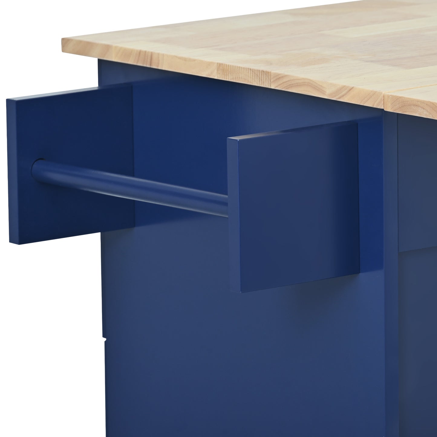Versatile Rolling Kitchen Cart with Drop Leaf - Sturdy Solid Wood Top, Locking Wheels & Ample Storage (Dark Blue)