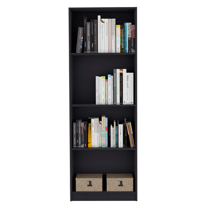 Modern 4-Shelf Black Bookcase - Stylish Display Unit for Home and Office Decor