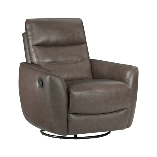 Manual Recliner Chair with 360° Swivel and Glider, Leather Upholstery, Modern Living Room Dark Brown