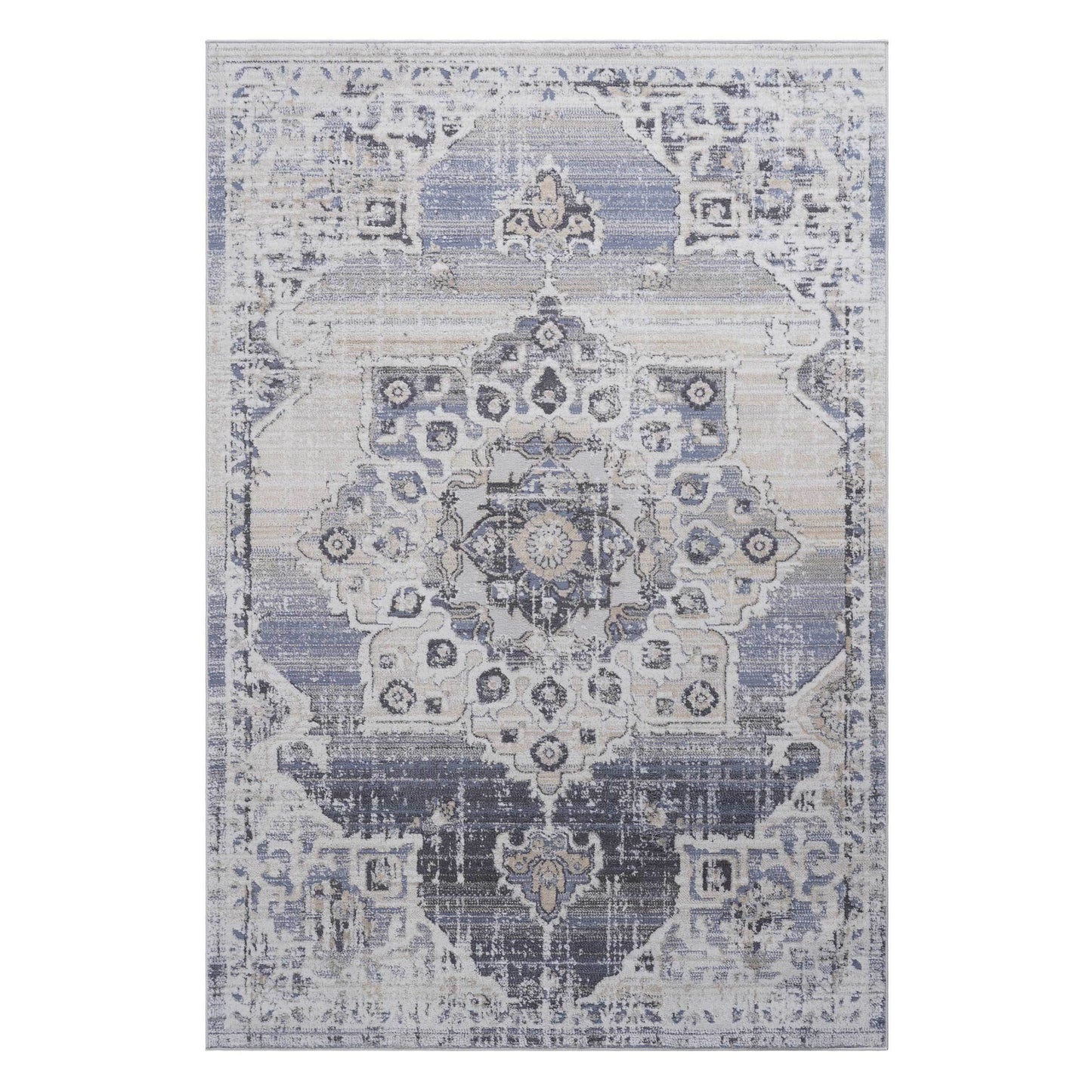 2x3 ft Medallion Area Rug-Non-Shedding, Stain-Resistant, Polyester-Kid & Pet-Friendly,Entryway-Cream/Blue