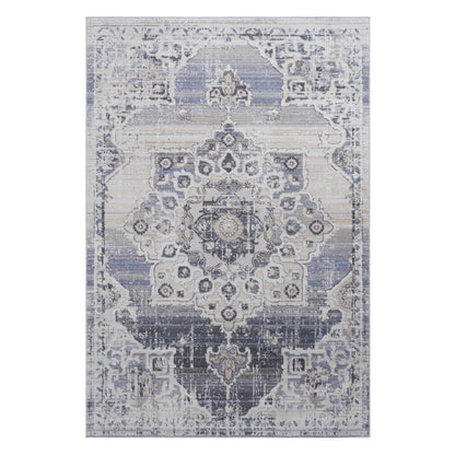2x3 ft Medallion Area Rug-Non-Shedding, Stain-Resistant, Polyester-Kid & Pet-Friendly,Entryway-Cream/Blue
