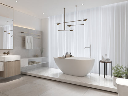 Luxury 67" Freestanding Matte White Bathtub, Solid Surface Soaking Tub with Overflow and Pop-up Drain for Modern Bathrooms