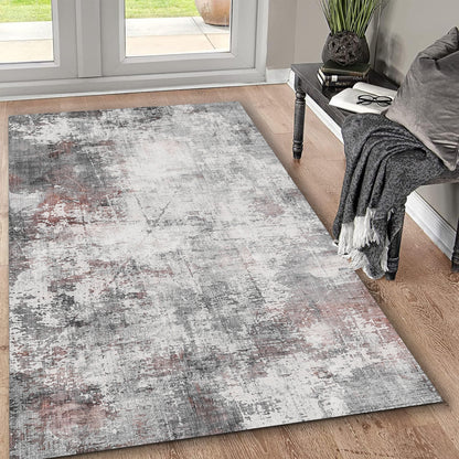 5' x 7' Washable Non-Slip Area Rug for High-Traffic Rooms, Durable Polyester Pile, Ivory Multi