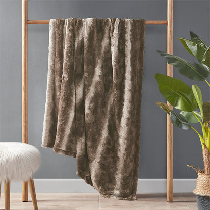 Oversized Faux Fur Throw 60x70 in, 100% Polyester, Faux Fur Face with Mink Reverse, Machine Washable, OEKO-TEX Certified Brown