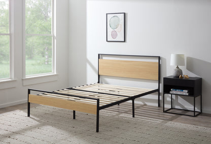 King Size Open-Frame Platform Bed with Metal & Wood, Modern Rustic Design, 83in L x 76in W, Brown
