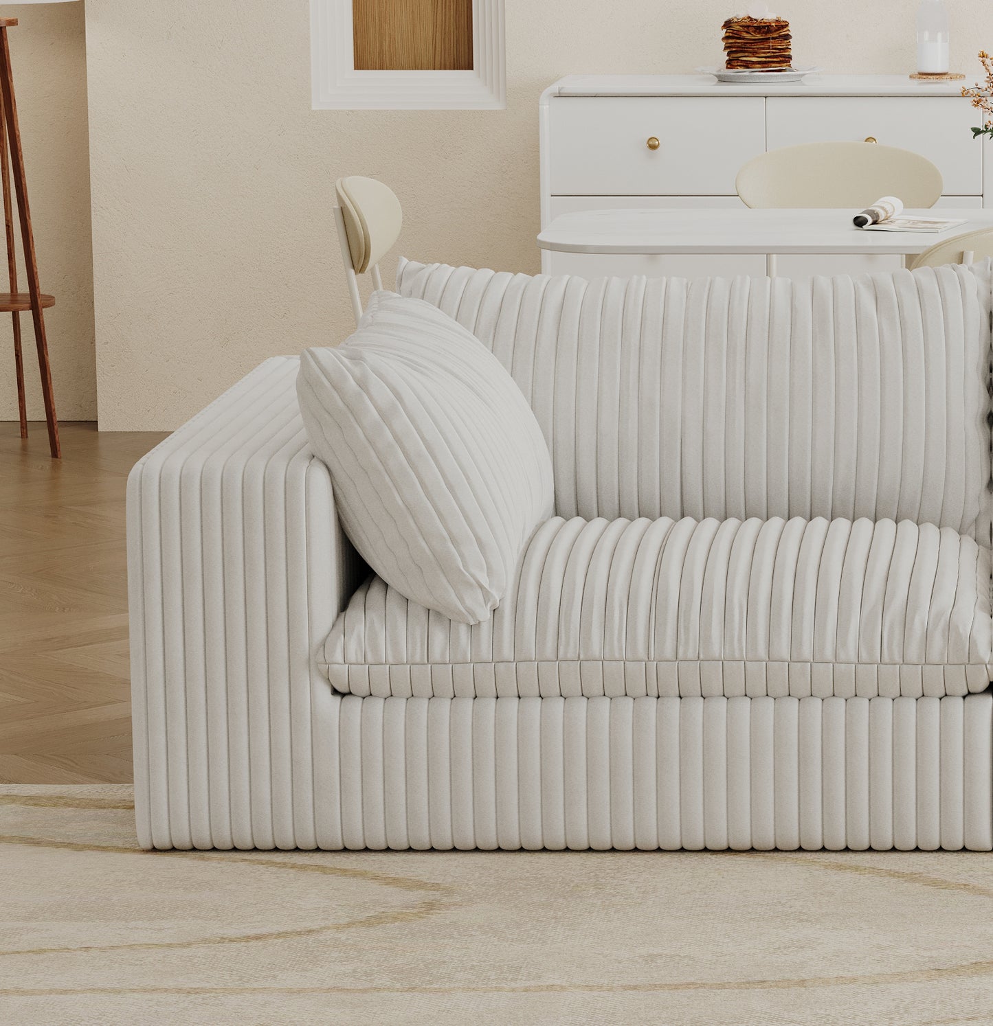 Corduroy Modular Sofa with Deep Seats, Removable Cushions, No Assembly, DIY Layouts for Living Room White