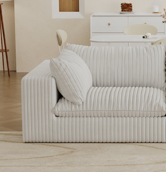 Corduroy Modular Sofa with Deep Seats, Removable Cushions, No Assembly, DIY Layouts for Living Room White