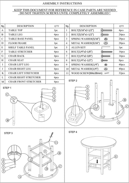 Counter Height Dining Set Storage Padded Chairs 5 Pc White