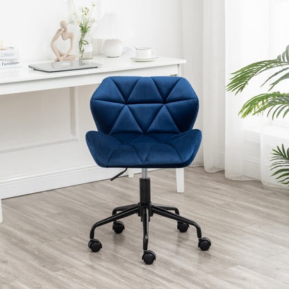 Blue Velvet Diamond Tufted Adjustable Swivel Office Chair