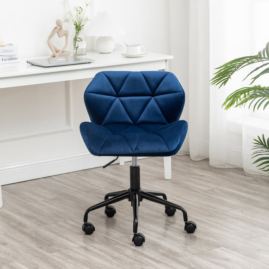 Blue Velvet Diamond Tufted Adjustable Swivel Office Chair