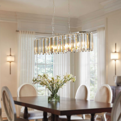 Modern Oval Crystal Chandelier for Dining Room, 39in L x 9.8in W, 8-Light, K9 Crystal, Chrome