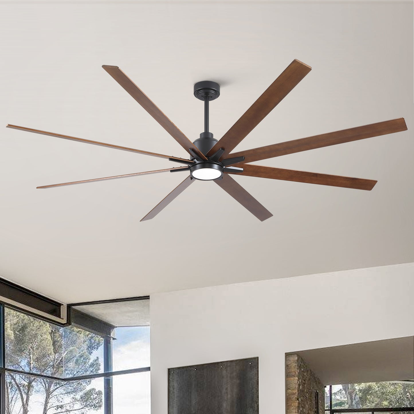 84-Inch Ceiling Fan with Light for Large Rooms, DC Motor, Remote, ETL Listed, Metal & Wood, Matte Black