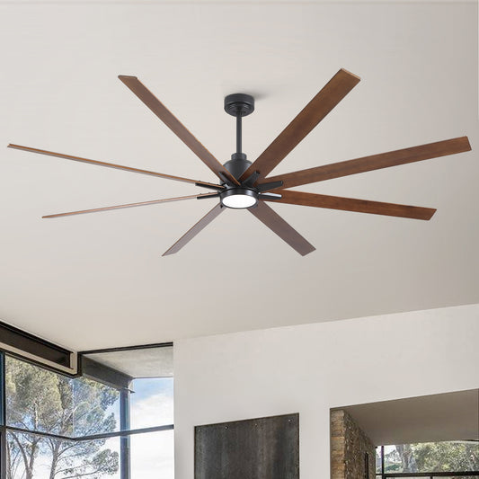 84-Inch Ceiling Fan with Light for Large Rooms, DC Motor, Remote, ETL Listed, Metal & Wood, Matte Black
