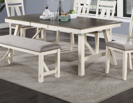 Rectangular Dining Table With Leaf Solid Wood White Finish
