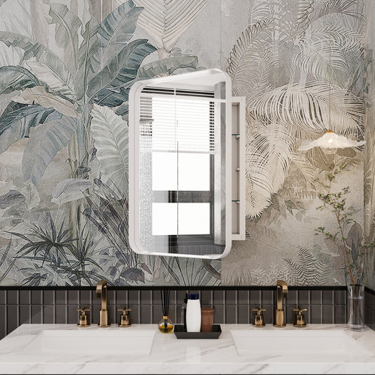 16x24 Inch Recessed White Metal Framed Medicine Cabinet with Mirror and Adjustable Shelves Black Wall Mirror with Storage for Bathroom