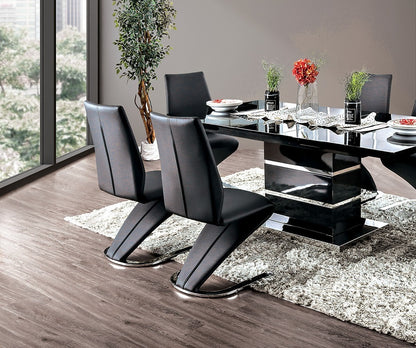 Set of 2 Contemporary Z-Shaped Dining Chairs with Leatherette, Metal Frame, Black, Chrome Finish