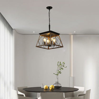 Farmhouse 4-Light Chandelier for Kitchen Island&Dining Iron Pendant with Adjustable Chain Walnut + Black