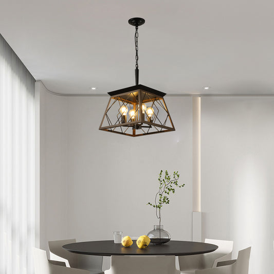 Farmhouse 4-Light Chandelier for Kitchen Island&Dining Iron Pendant with Adjustable Chain Walnut + Black