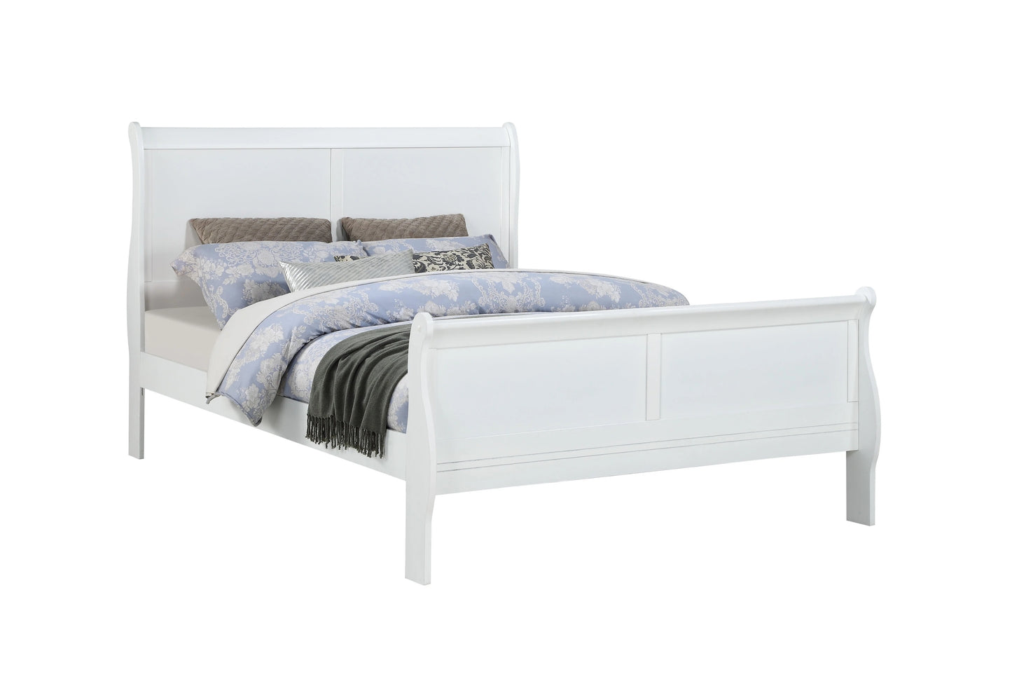 Louis Phillipe Elegant White Queen Sleigh Bed with Solid Wood Construction