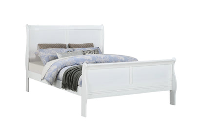 Louis Phillipe Elegant White Queen Sleigh Bed with Solid Wood Construction