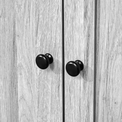 Rustic Ash Grey Kitchen Pantry Buffet with Adjustable Shelves and Glass Doors