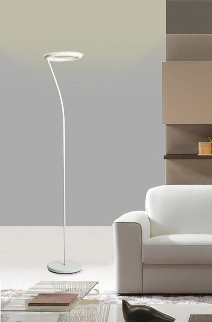 73-Inch Tall LED Torchiere Floor Lamp with Halo Shade, Metal Body, Foot Dimmer, 1900 Lumens, 3000K Matte White