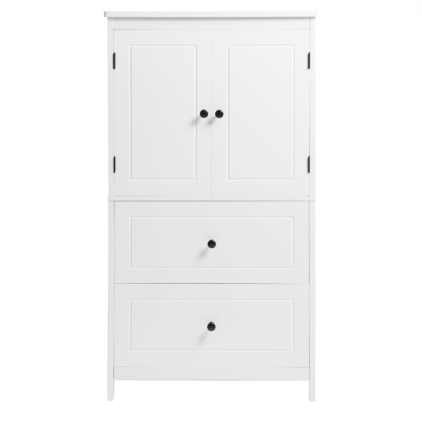 White MDF Bathroom Storage Cabinet with Adjustable Shelves, Two Doors, and Drawers