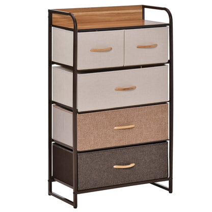 HOMCOM Multi-Functional 5-Drawer Storage Dresser with Maple Wood Top and Steel Frame