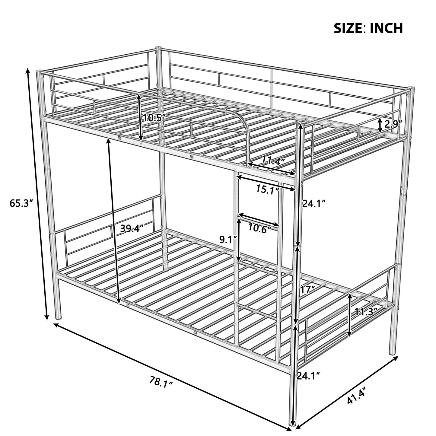 Contemporary Silver Twin Over Twin Metal Bunk Bed