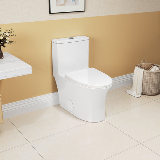 Comfort Height Elongated One-Piece Toilet with Dual-Flush System, CUPC & WaterSense Certified, White Ceramic, Soft Close Seat T039WT