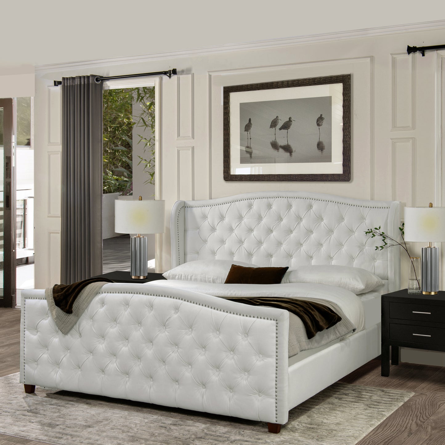 Marcella Luxe King Bed Set with Upholstered Shelter Headboard in Bright White