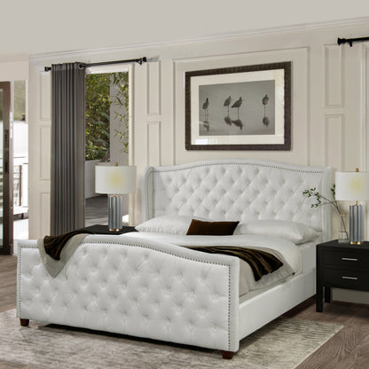 Marcella Luxe King Bed Set with Upholstered Shelter Headboard in Bright White