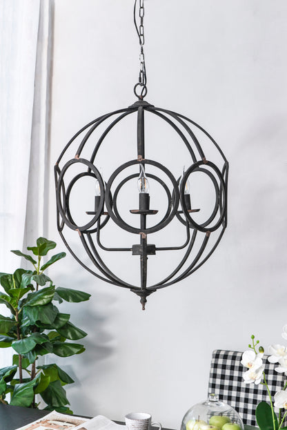 Four-Light Iron Chandelier with Adjustable Chain for Kitchen, Dining Room Matte Black