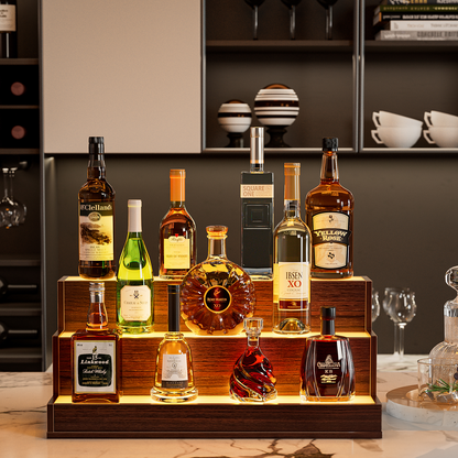 Illuminated Walnut Liquor Display Shelf Led Effects 24 Inch