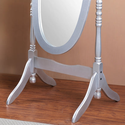 Antique-Style Silver Wood Cheval Mirror with Tilt Function