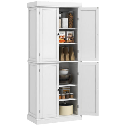 Elegant 72.5" White Freestanding Kitchen Pantry with Adjustable Shelves and 4 Doors