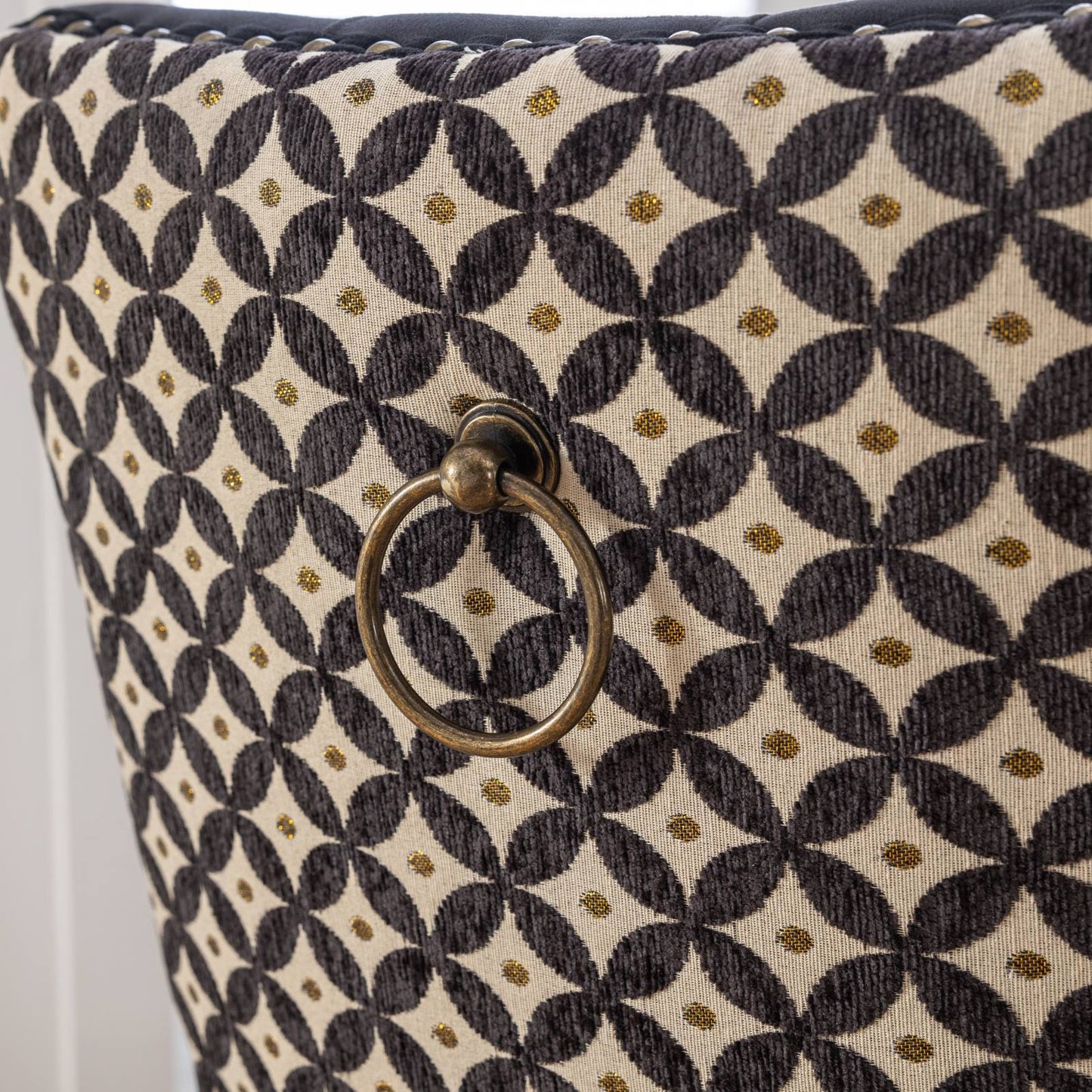 Velvet Dining Chairs Set of 2, Tufted High-Back, Solid Wood Frame, Nailhead Trim, Black & Patterned