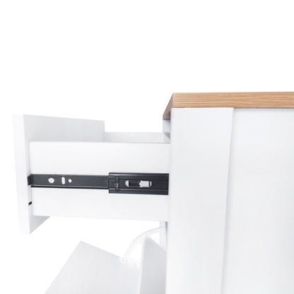 Contemporary White Shoe Cabinet with Wood Grain Top, Adjustable Drawer Organizer and 2 Flip Storage Sections for Entryway