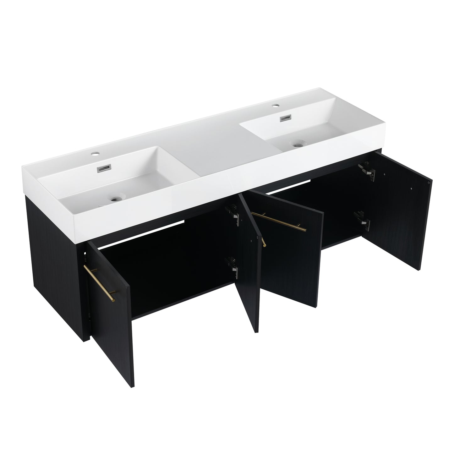 60-Inch Modern Wall-Mounted Bathroom Vanity with Double Resin Sink and Ample Storage